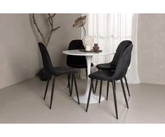 Venture Design Valgomojo stalas ir kėdžių komplektas Hamden 80x75 cm balto veliūro