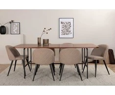 Venture Design Valgomojo stalas ir kėdžių komplektas Uno 200x90x74 cm Juodasis riešutas Smėlio spalvos metalas Audinys
