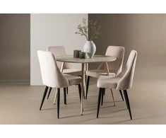 Venture Design Valgomojo stalas ir kėdžių komplektas 100 cm smėlio spalvos veliūras plienas MDF