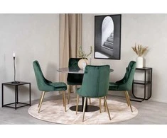 Venture Design Valgomojo stalas ir kėdžių komplektas, Estelle ir aksominis, ø106xA75 cm ir 66x88.5x50 cm, Juoda ir samaninė.