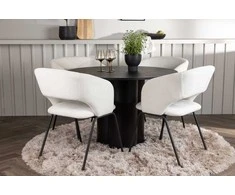 Venture Design Valgomojo stalas ir kėdžių komplektas Olivia 110 cm juoda ir balta MDF ir linas