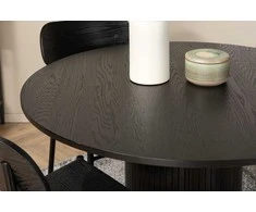 Venture Design Valgomojo stalas ir kėdžių komplektas Bianca apvalus valgomojo stalas ir Polly valgomojo kėdės 110x74 cm juodas MDF ir metalas