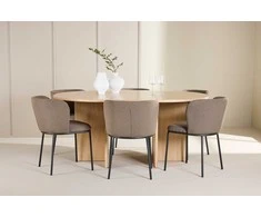 Venture Design Valgomojo stalas ir kėdžių komplektas Strada stalas su 6 Edina kėdėmis 120x170 cm balta ruda mediena