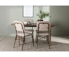 Venture Design Valgomojo stalas ir kėdžių komplektas Andy ir Seda 180x75 cm Rudas Smėlio spalvos MDF Audinys Plienas