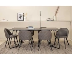Venture Design Valgomojo stalas ir kėdžių komplektas Petra 190x90x75 cm juodas aksomas mikropluoštas