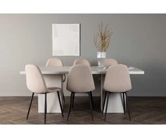 Venture Design Valgomojo stalas ir kėdžių komplektas Olga valgomojo stalas ir Polar kėdės 200x75 cm balta juoda smėlio spalvos