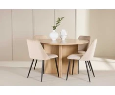 Venture Design Valgomojo stalas ir kėdžių komplektas Strada stalas ir Night kėdė 120x170 cm balta smėlio juoda mediena