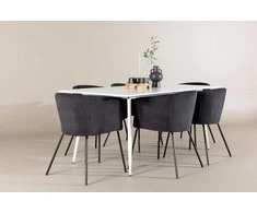 Venture Design Valgomojo stalas ir kėdžių komplektas Silar valgomojo stalas su Berit valgomojo kėde 180x90 cm balta