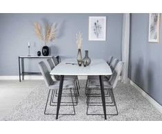 Venture Design Valgomojo stalas ir kėdžių komplektas Polar Elips 240x100x75 cm Juoda Balta Pilka Aksomas