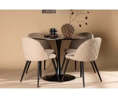 Venture Design Valgomojo stalas ir kėdžių komplektas Glade 100 cm juodas smėlio spalvos MDF audinys