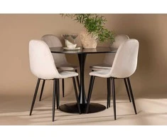 Venture Design Valgomojo stalas ir kėdžių komplektas 100 cm Juoda Smėlio spalvos MDF Aksomas Plienas
