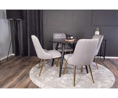 Venture Design Valgomojo stalas ir kėdžių komplektas Plaza 100x75 cm Juodas aksomas Šviesiai pilka
