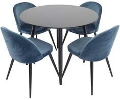 Venture Design Valgomojo stalas ir kėdžių komplektas Plaza 100x75 cm mėlynas aksomas