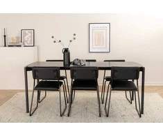Venture Design Valgomojo stalas ir kėdžių komplektas Pelle 190x90x75 cm Juodas