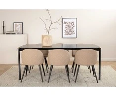 Venture Design Valgomojo stalas ir kėdžių komplektas Pelle 190x90x75 cm, juodos spalvos audinys