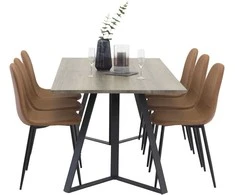 Venture Design Valgomojo stalas ir kėdžių komplektas Marina ir Polar Pilka Cognac mediena Modernus