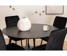 Venture Design Valgomojo stalas ir kėdžių komplektas 115 cm juodas faneruotė aksomas metalas
