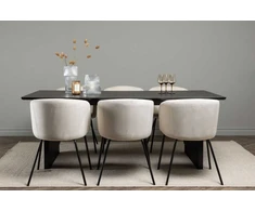 Venture Design Valgomojo stalas ir kėdžių komplektas 200x100 cm Juodas Smėlio spalvos aksomas
