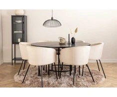 Venture Design Valgomojo stalas ir kėdžių komplektas Kopenhaga 140x74 cm Juoda Smėlio spalvos aksomas