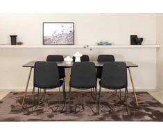 Venture Design Valgomojo stalas ir kėdžių komplektas 190x90x75 cm Juodas metalas Audinys