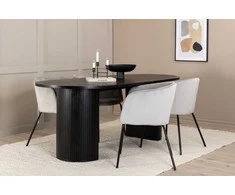 Venture Design Valgomojo stalas ir kėdžių komplektas Bianca ovalus valgomojo stalas ir Berit kėdė 200x90x75 cm juodas aksomas