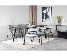 Venture Design Valgomojo stalas ir rankšluostė su atlenkiamomis rankenėlėmis, Dipp ir Arrow, 180x90 cm ir 61x79x58 cm, Juoda ir Pilka