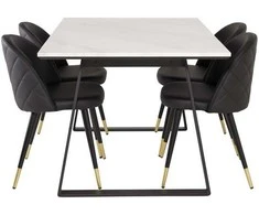 Venture Design Valgomojo stalas ir valgomojo kėdės Estelle 140x90 cm balto marmuro juodos spalvos