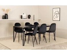 Venture Design Valgomojo stalas ir valgomojo kėdžių komplektas Pelle 190x90x75 cm juodas