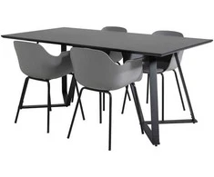 Venture Design Valgomojo stalas ir valgomojo kėdės Marina juodos plastikinės