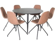 Venture Design Valgomojo stalas ir valgomojo kėdžių komplektas 115 cm juoda ruda
