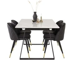 Venture Design Valgomojo stalas ir valgomojo kėdės Estelle 140x90 cm balto marmuro juodos spalvos