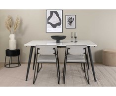 Venture Design Valgomojo stalas, Jimmy, 150-240x90 cm, Juodas/Baltas, Valgomasis kėdė, Kenth, 76x40 cm, Juoda/Pilka