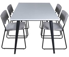 Venture Design Valgomojo stalas, Jimmy, 150-240x90 cm, Juodas/Baltas, Valgomasis kėdė, Kenth, 76x40 cm, Juoda/Pilka