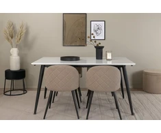Venture Design Valgomojo stalas, Jimmy, 150-240x90x76 cm, Balta, Valgomasis kėdė, Švelnūs siūlai, 57x76.5x50 cm, kreminė.