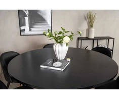 Venture Design Valgomojo stalas, Kopenhaga, ⌀140 cm, Juodas / Valgomasis kėdė, Samtis, 57x76.5x50 cm, Juoda