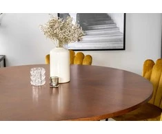 Venture Design Valgomojo stalas, Kopenhaga, ⌀140 cm, Ruda / Juoda + Kėdė, Limhamn Light, 54x82.5x44.5 cm, Aukso audeklas