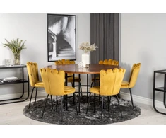 Venture Design Valgomojo stalas, Kopenhaga, ⌀140 cm, Ruda / Juoda + Kėdė, Limhamn Light, 54x82.5x44.5 cm, Aukso audeklas