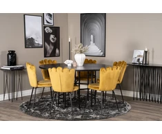 Venture Design Valgomojo stalas, Kopenhaga, ⌀140 cm, Juodas / Valgomasis kėdė, Limhamn Light, 54x82.5x44.5 cm, Aukso velvetas