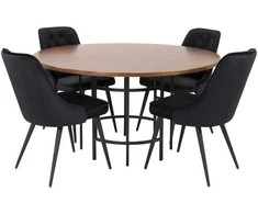 Venture Design Valgomojo stalas, Kopenhaga, ⌀140 cm, Ruda / Valgomasis kėdė, Veltinė prabanga, 66x88.5x50 cm, Juoda
