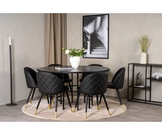 Venture Design Valgomojo stalas, Kopenhaga, ⌀140 cm, Juodas / Valgomasis kėdė, Samtis, 57x76.5x50 cm, Juoda