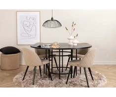 Venture Design Valgomojo stalas, Kopenhaga, 140x74 cm, Juodas, Valgomasis kėdė, Veltinė siūlė, 57x76.5x50 cm, Beždžionės spalva