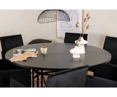 Venture Design Valgomojo stalas, Kopenhaga, 140x74 cm, Juodas / Valgomasis kėdė, Petra, 60x87x57 cm, Juoda aksomas