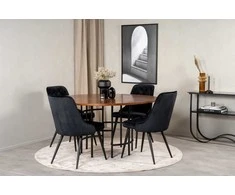 Venture Design Valgomojo stalas, Kopenhaga, ⌀140 cm, Ruda / Valgomasis kėdė, Veltinė prabanga, 66x88.5x50 cm, Juoda