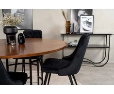 Venture Design Valgomojo stalas, Kopenhaga, ⌀140 cm, Ruda / Valgomasis kėdė, Veltinė prabanga, 66x88.5x50 cm, Juoda