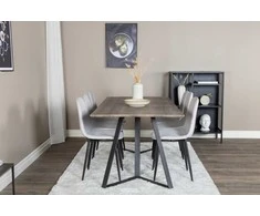 Venture Design Valgomojo stalas, Marina, 180x90 cm, Pilka / Valgomasis kėdė, Polar Diamond, 86x44 cm, Juoda