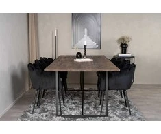 Venture Design Valgomojo stalas Padang 250x100x76 cm Juoda kėdė Limhamn Juodas aksomas