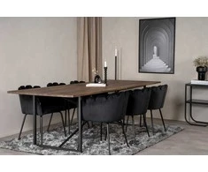 Venture Design Valgomojo stalas Padang 250x100x76 cm Juoda kėdė Limhamn Juodas aksomas