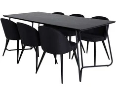 Venture Design Valgomojo stalas, Petra, 190x90 cm, Valgomasis kėdė, 76.5x50 cm, Juoda