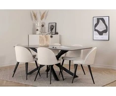Venture Design Valgomojo stalas, Piazza, 76x180x90 cm, Pilka/Juoda, Valgomasis kėdė, Veltinas, 57x76.5x50 cm, Bežinis/Juodas
