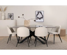 Venture Design Valgomojo stalas, Piazza, 76x180x90 cm, Pilka/Juoda, Valgomasis kėdė, Veltinas, 57x76.5x50 cm, Bežinis/Juodas